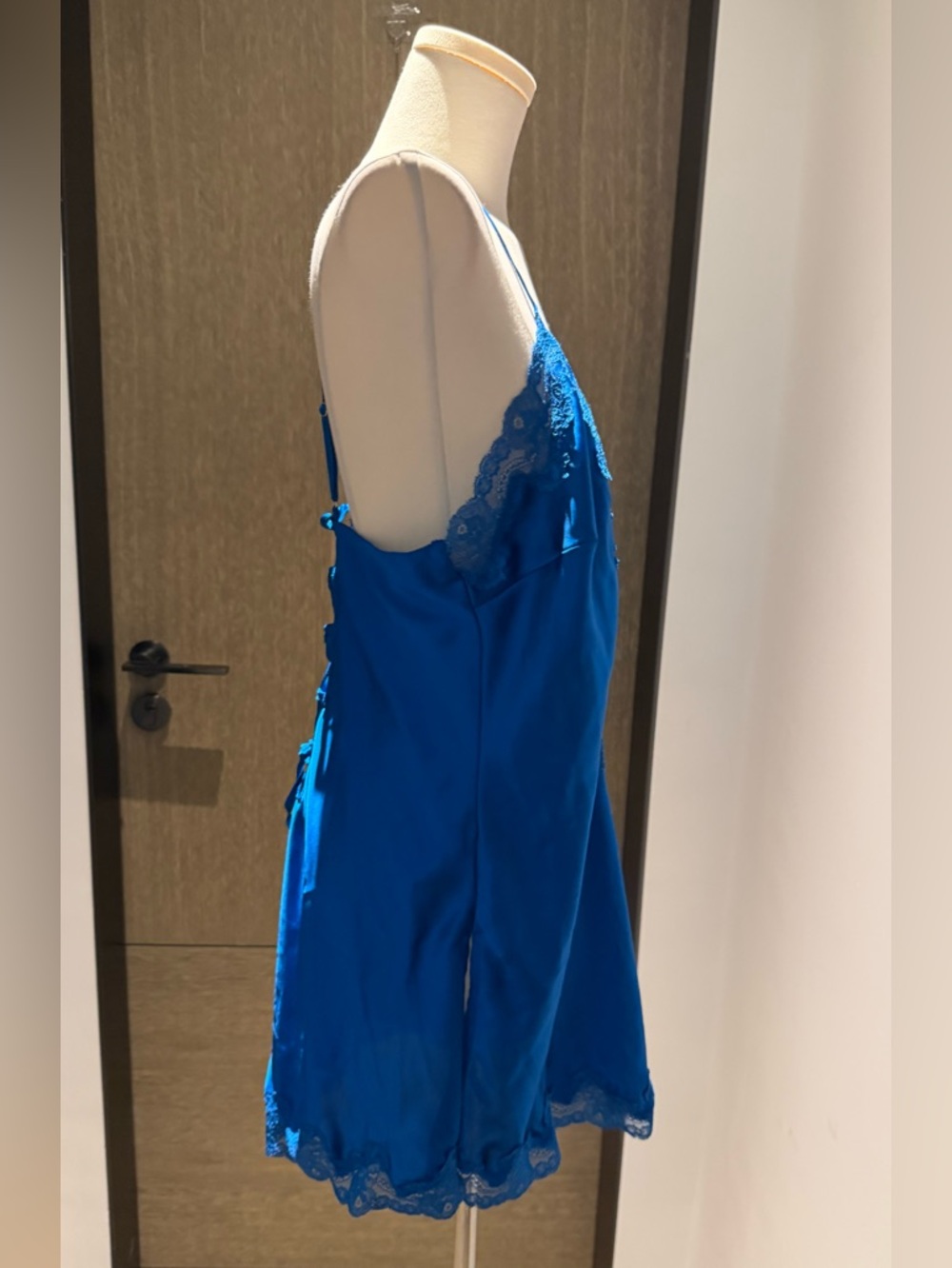 Bras N Things Royal Blue Lace Trim Satin Chemise - Picture 3 of 11